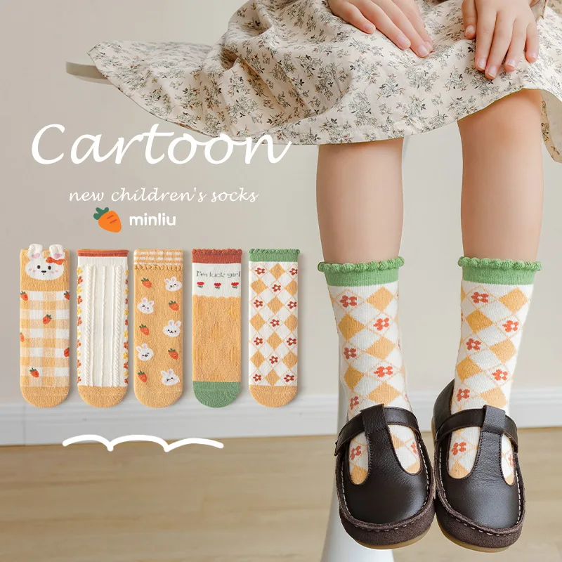 

5 Pair/Lot Children Socks Cotton Teens Boy Girl Baby Cute Cartoon Fashion Warm For Autumn Winter New 1-12 Year Kids Student Sock