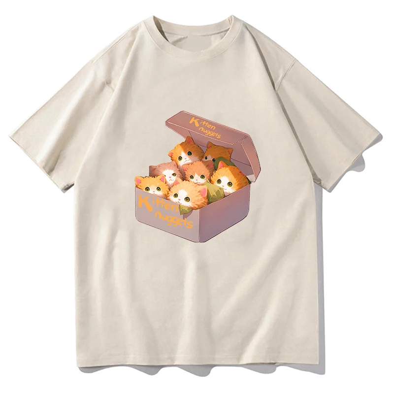 Kitten Nuggets T Shirt Fashion Women Harajuku Kawaii Cat T-Shirt Unisex High Quality Vintage Casual Cotton Tees Shirt Clothes