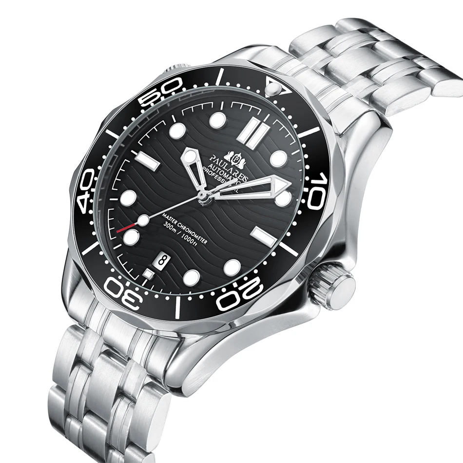 Herren Automatik Selbstaufzug Mechanisch Edelstahlarmband Casual Gelbgold Silber Blaue Lünette Master Wave_voghion.com