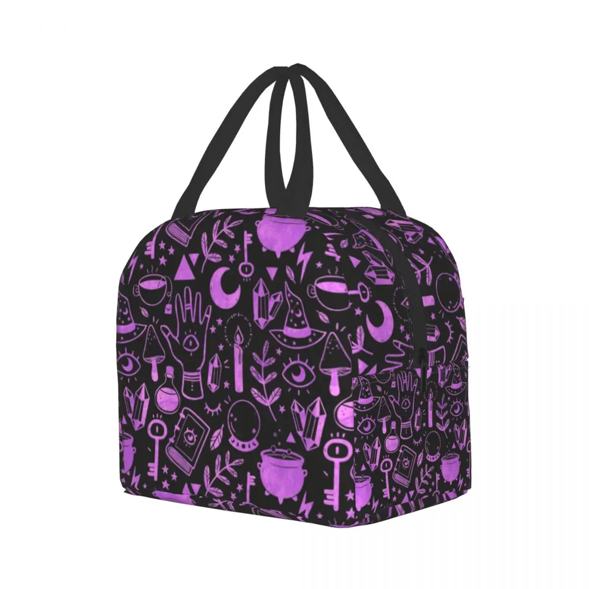 Custom Witchy Things Textured Purple Lunch Bag Women Warm Cooler Insulated Lunch Boxes for Kids School