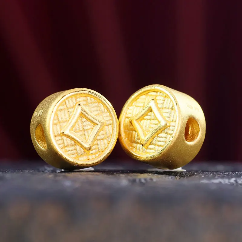 

1pcs Pure 999 24K Yellow Gold Men Women 3D Lucky Coin Bead Pendant 0.7-1g