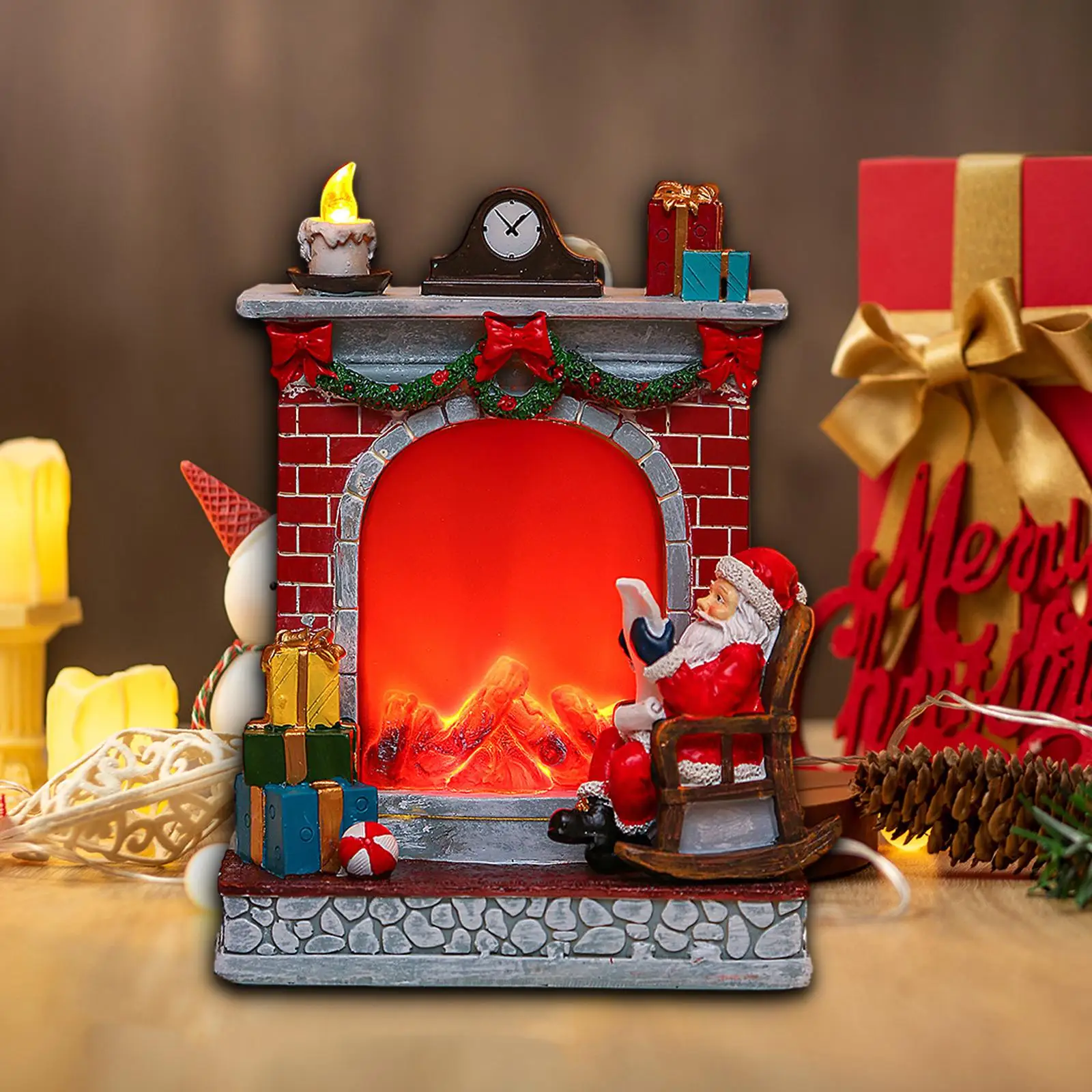 

Christmas Fireplace Collectable Figurine Ornament for Holiday Indoor Table