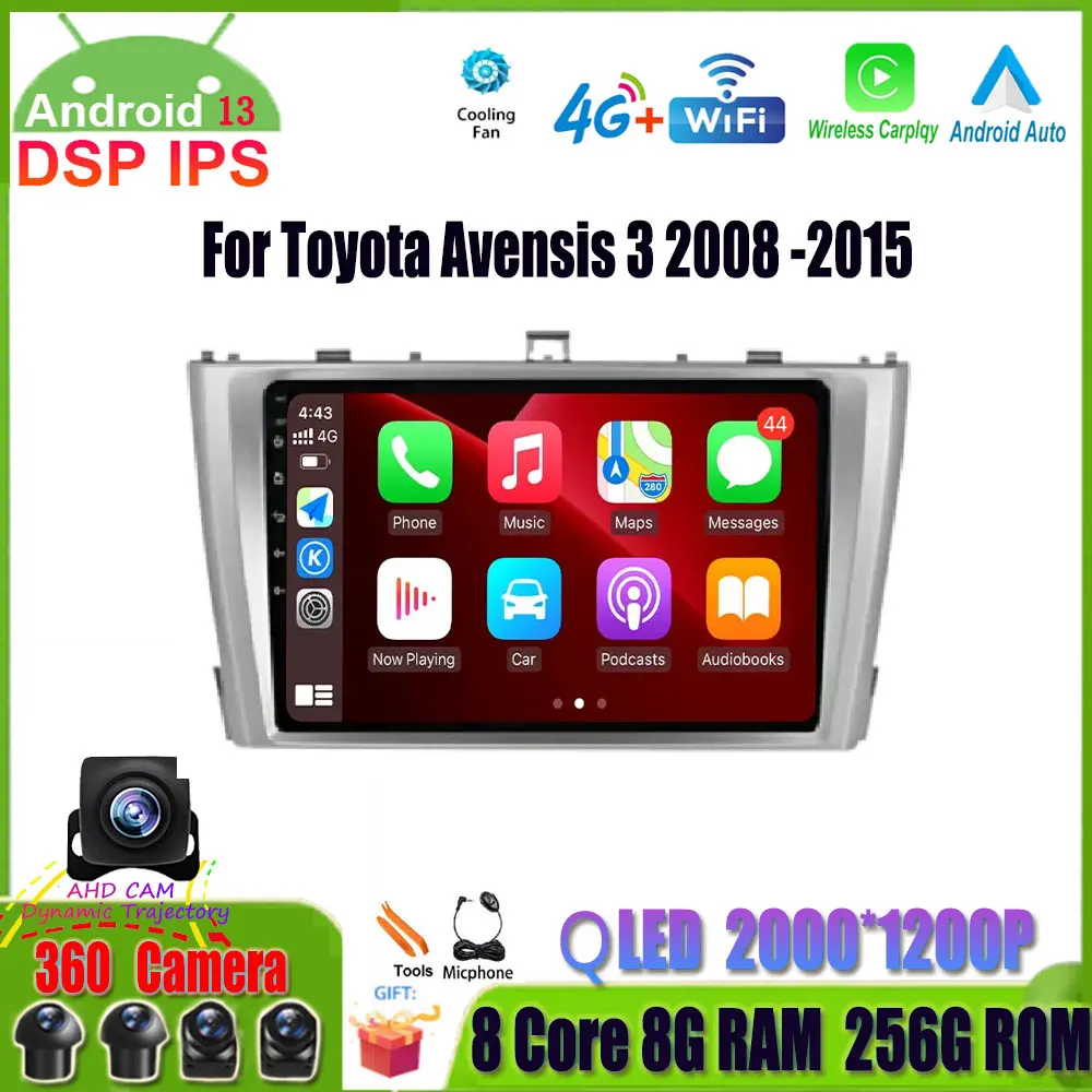 

Автомобильный мультимедийный видеоплеер IPS 9 дюймов для Toyota Avensis 3 2008 -2015 Android 13 GPS-навигация BT WIFI No 2Din 2 Din DVD
