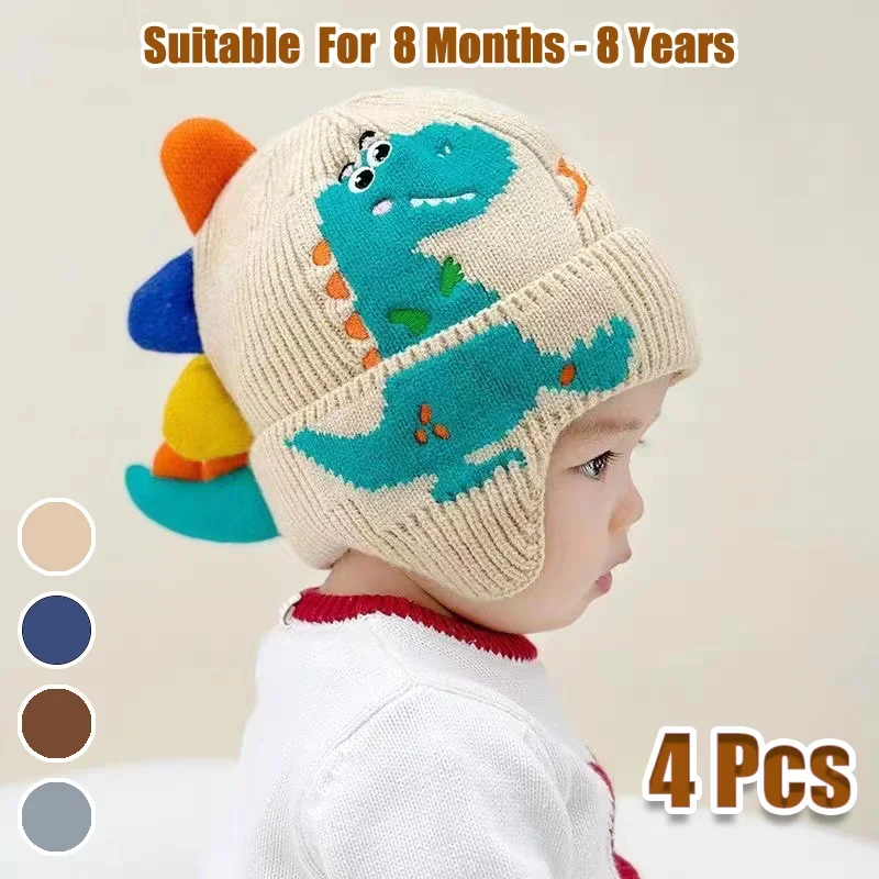 Small Dinosaur Cartoon Ear Protection Cap Children's Knitted Cap Fall and Winter New Children's Wool Warm Windproof