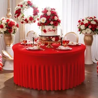 White Polyester Elastic Tablecloth Cover Wedding Banquet Round Spandex Table Skirt Conference Office Tablecloth Party Decoration 2