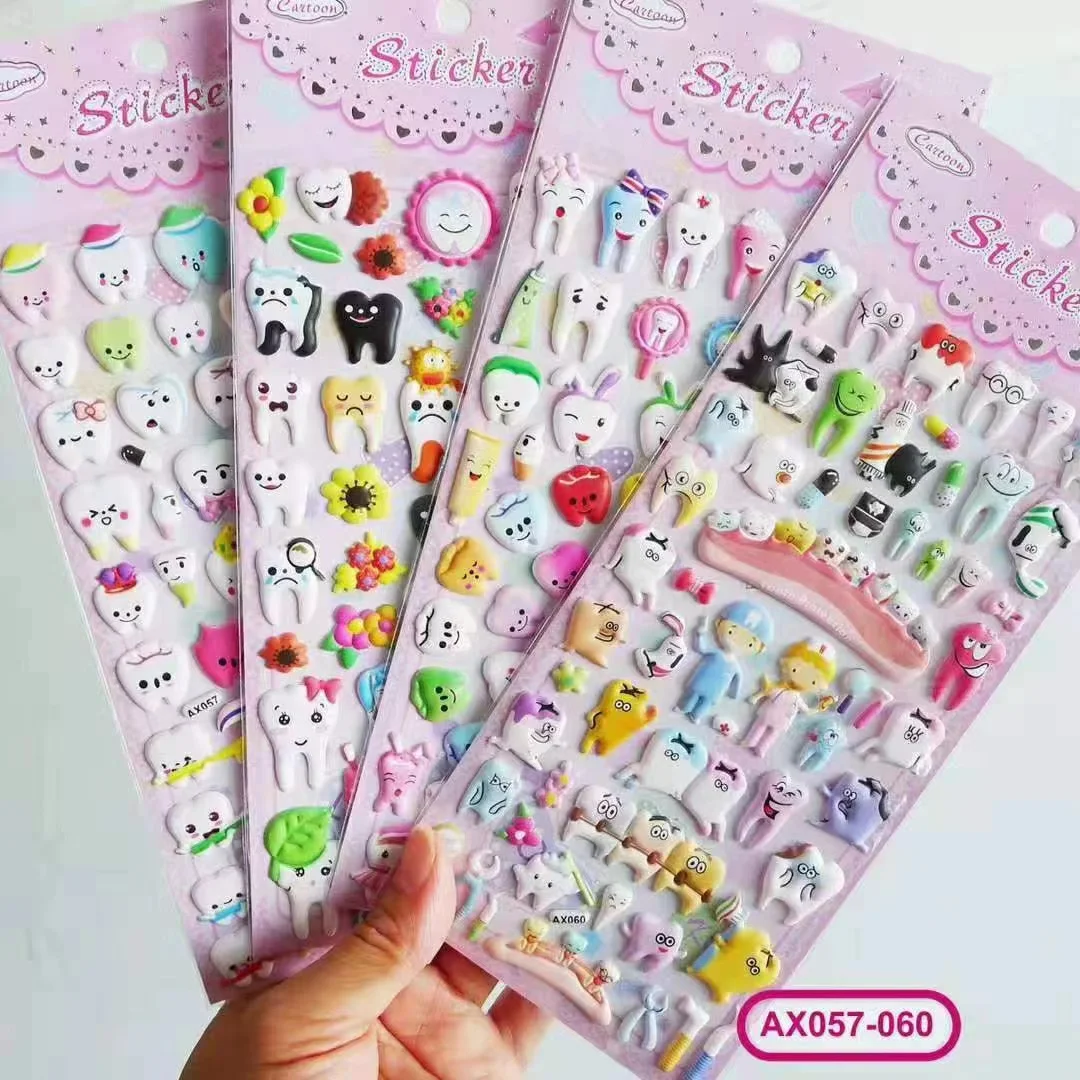 

3D Stickers Tooth Shape Dental Cute molar teeth fairy puffy plastic sticker for Dentist Clinic Aesthetic Decoration Gifts 4PCS