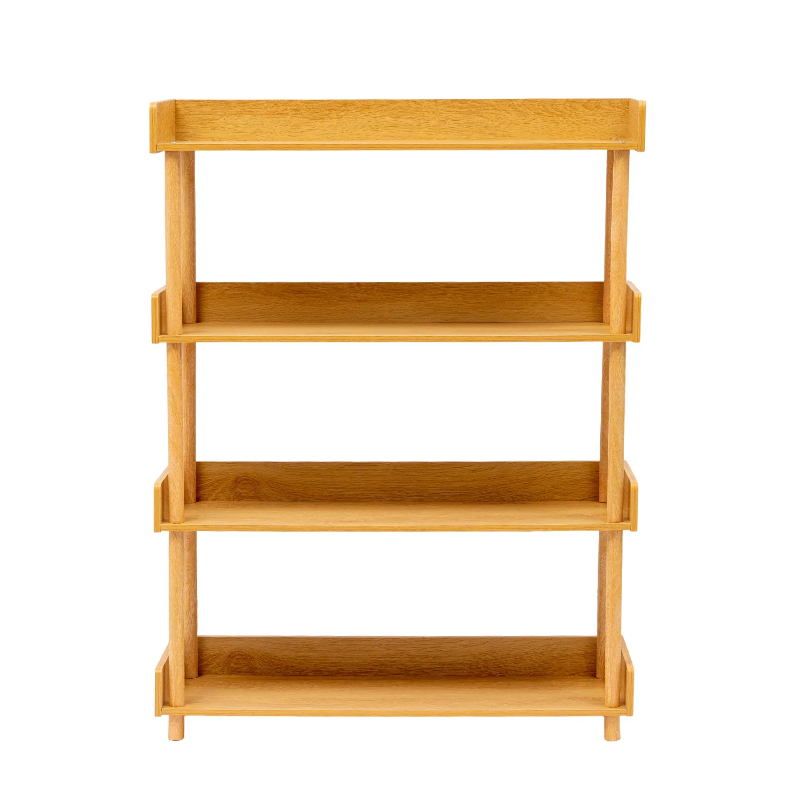 4-tier Storage Shelf, Open Bookcase Holder Modern Display Bookshelf Oak Color/Warm White