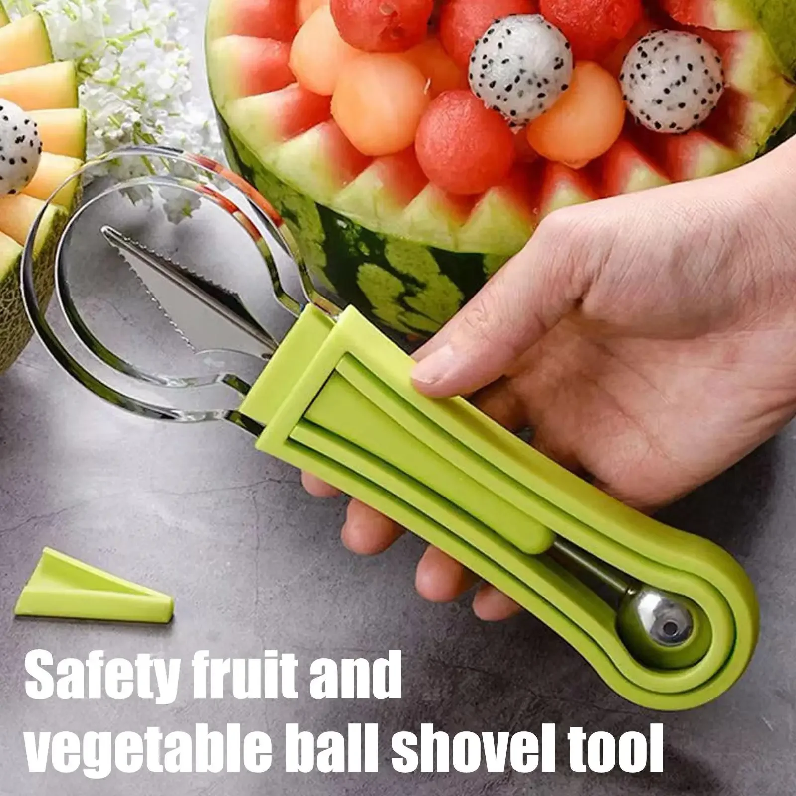 Fruit and Vegetable Tools 4 In 1 Watermelon Slicer Cutter Ice Cream Scoop Fruit Carving Knife Pulp Separator Kitchen Accessories
