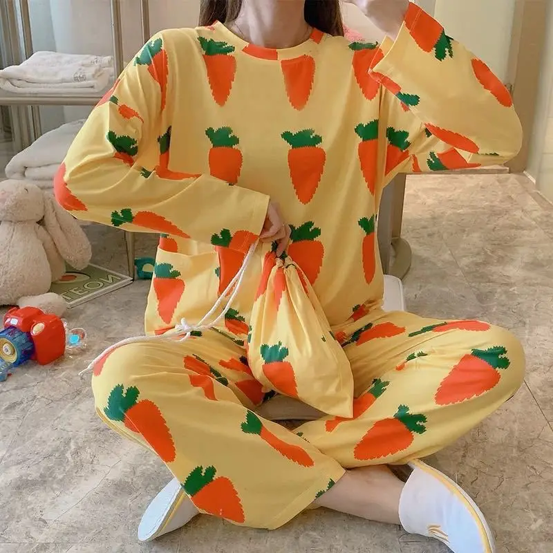 Cartoon Mickey and Minnie Print Girls Long Sleeve Pajamas Spring Autumn Pajamas Ladies Cute Pattern Homewear Set