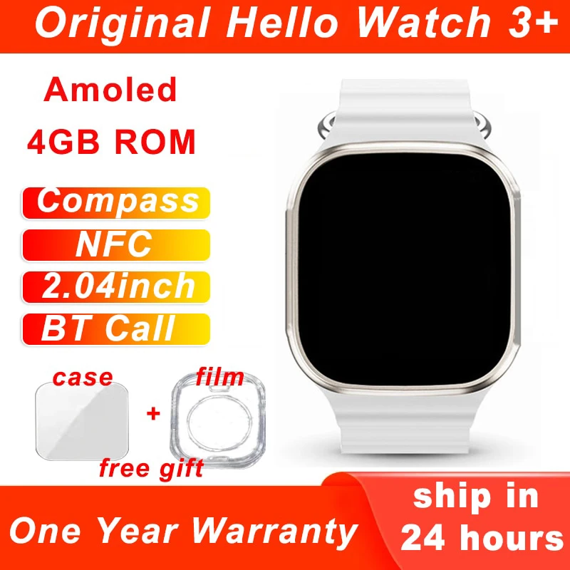 

1-5pcs Amoled Screen Hello Watch 3 Plus 4GB ROM Smart Watch 2.04'' 49mm NFC Compass Sports Hello Watch 3+ Smartwatch Men Women