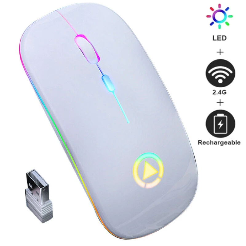 2.4Ghz Wireless Mouse RGB Rechargeable Mirco USB Charging Port Mouse Silent LED Backlit Gaming Mouse For Laptop PC Apple Host 