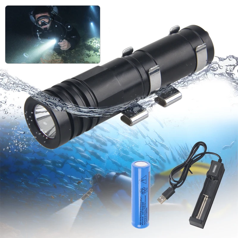 Powerful LED Diving Goggle Flashlight Super Bright Professional Underwater Torch IP68 Waterproof rating Lamp Using 14500 Battery