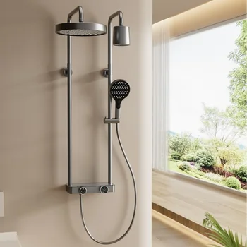 Set sistema doccia grigio Set doccia multifunzione con doppia manopola per uso domestico, vasca da bagno per hotel, set doccia per effluenti pressurizzati 1