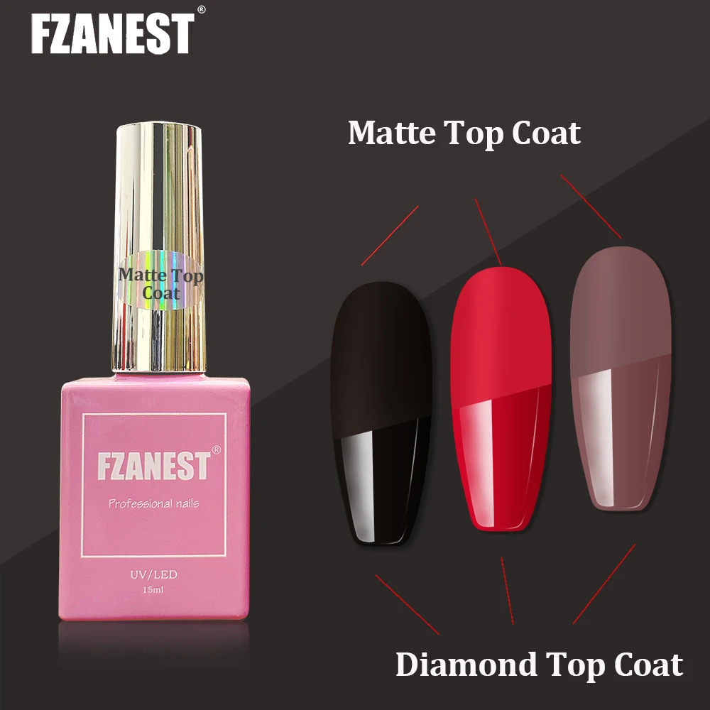 FZANEST Matte Top Coat Gel Nail UV Gel 15ml Gel Nails Polish Base and Top Lasting Over 30days Top Coat 6