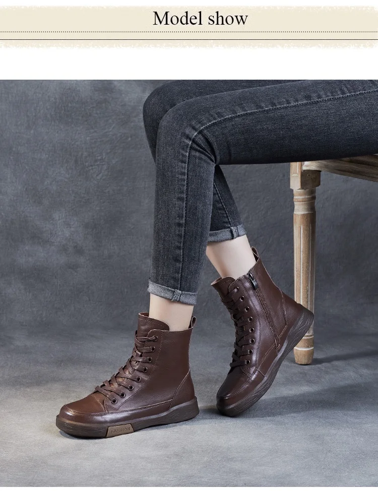 Handmade Retro Leather Ankle Boots: Women's Winter Flats - true deals club