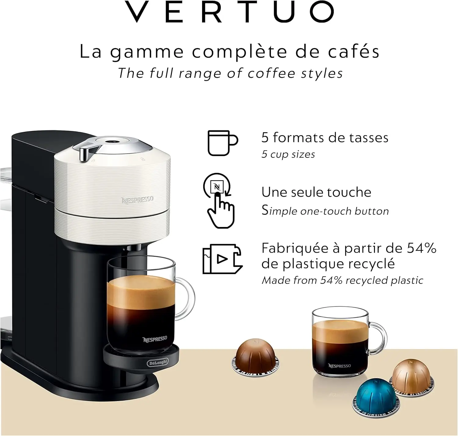 Vertuo Next Coffee and Espresso Machine by De'Longhi, White (ENV120WCA) 2