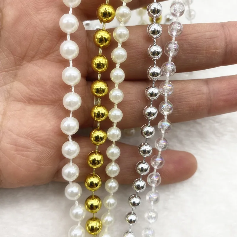 Artificial Pearls Flower Beads Chain Garland Flowers Wedding Party Decoration Diy Accessories 2 Yards 4mm 5mm 6mm 01# flower bead garland