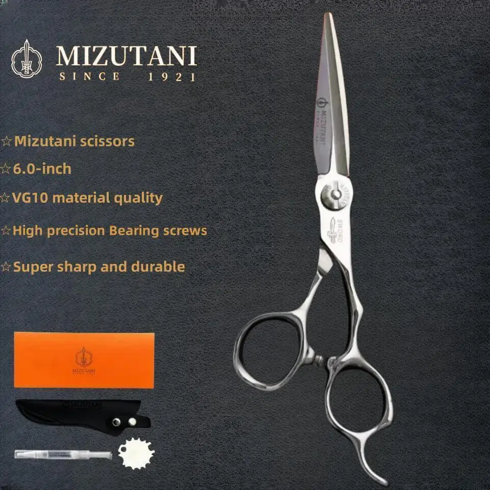 MIZUTANI scissors 6-inch Barber shop hair scissors VG10 material quality Scissors Straight Scissors Seamless Scissors Flat shear