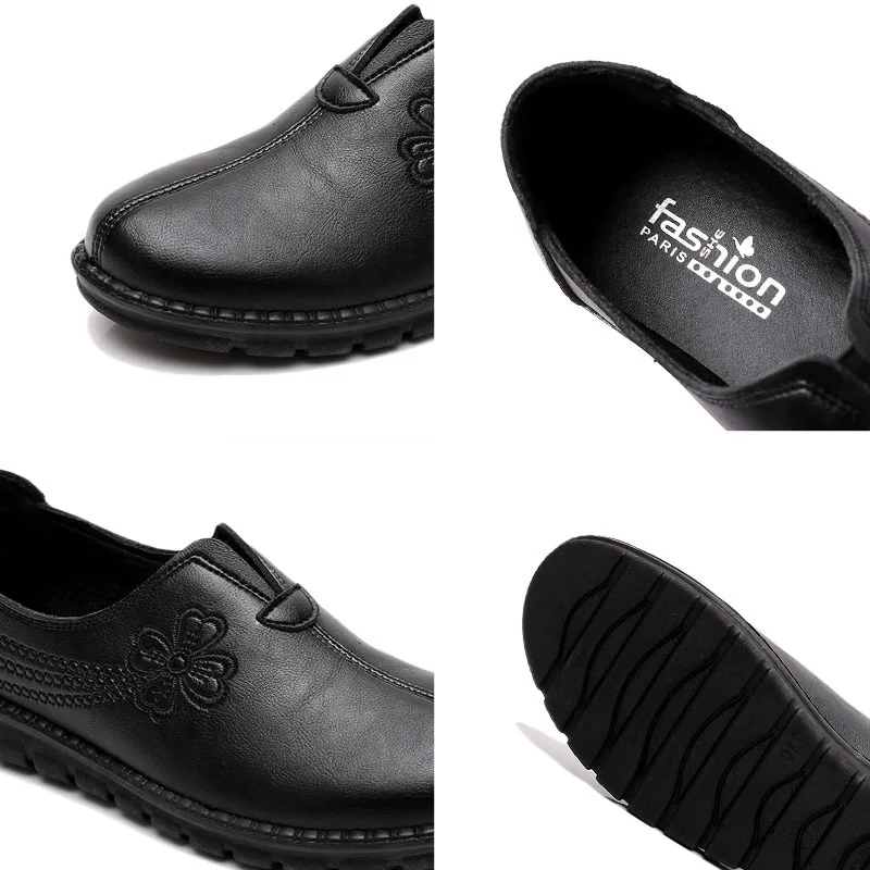 2024 new spring autumn leather mother flat shoes women's soft casual shoes Comfortable flat bottom middle-aged female shoes