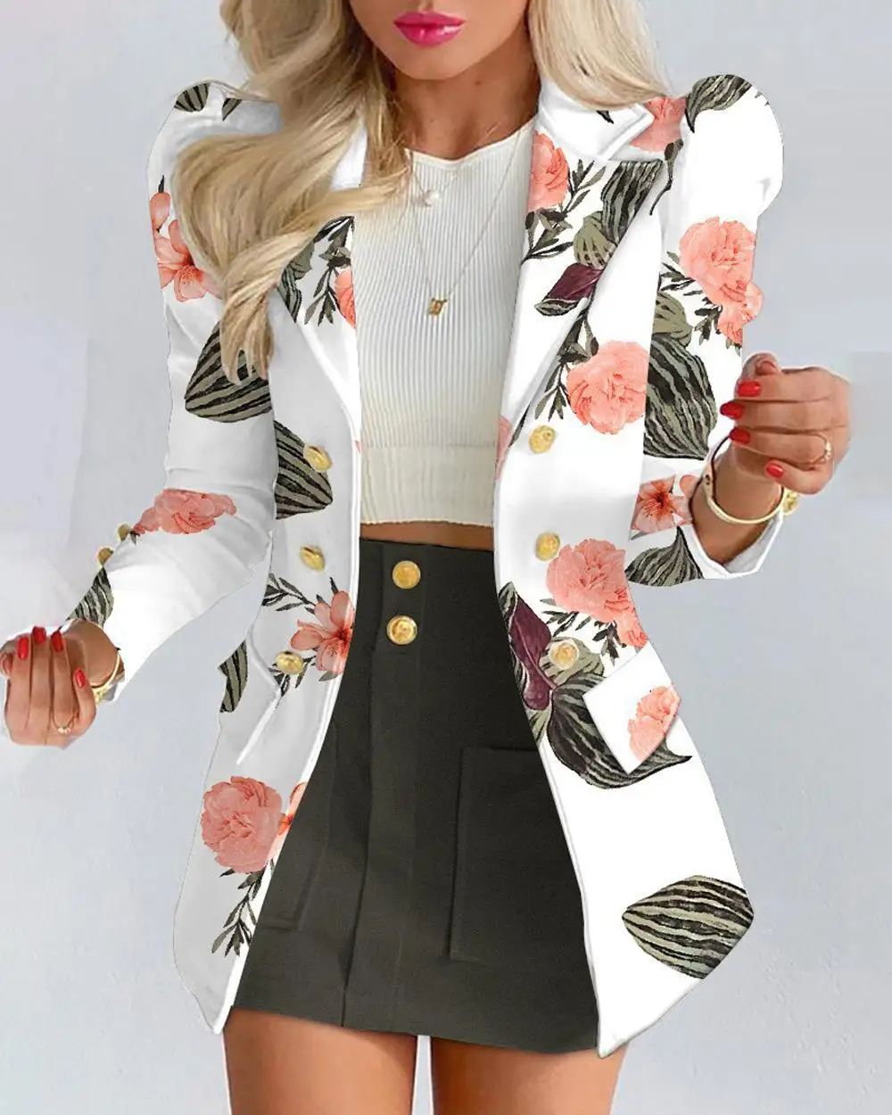 スーツ・フォーマル・ドレス PUFF CHECK JACKET WITH SKIRT PANTS DHgate.com:Elegant 2-Piece Floral Check Print Suit Set: Long