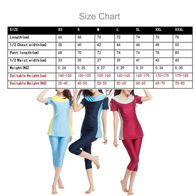 Muslim Swimwear Women Short Sleeve+leggings 2pcs Islamic Swimsuit Quick-dry Sports Bathing Girls Tankini Burkini Femme Musulman