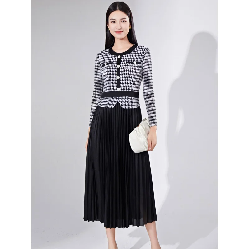 

MIYAKE Qianniao Plaid Long Autumn Dress Slim Women's High Grade Fragrance Small A-line Pleated Versatile Skirt [231014zsj-206]