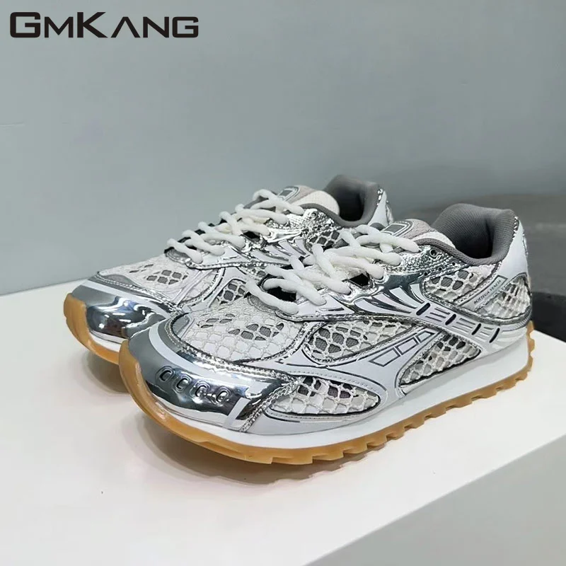 High Quality Casual Sneakers Women Lace-up Round Toe Running Shoes Woman Comfort Patchwork Flat Shoes Unisex Sneakers Men