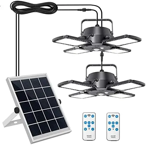 

Solar Pendant Lights Outdoor Indoor, 1000LM Dual Solar Shed Light, 120° Adjustable Solar Motion Sensor Light with Remote & Fai