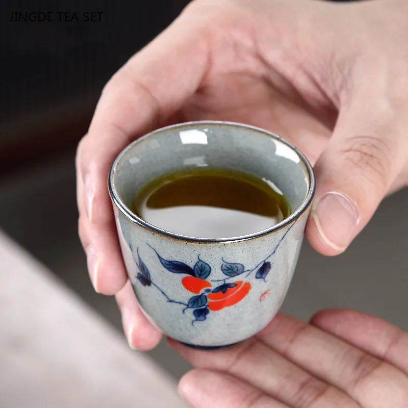 4Pcs Ceramic Zen Tea Cup Set Retro Blue and White Porcelain Teacup Small Tea Bowl Home Beauty Master Cup Chinese Tea Accessories