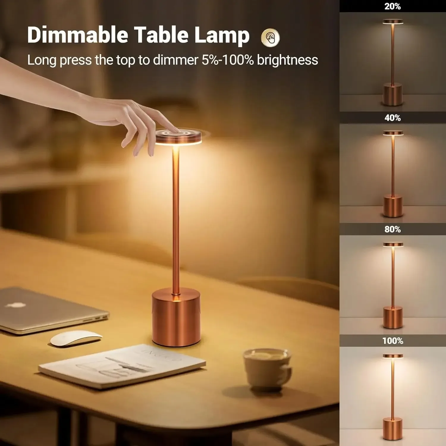 รูปสินค้า โคมไฟ LED สไตล์นอร์ดิก 3 สี ไร้สาย สัมผัสเปลี่ยนแสง