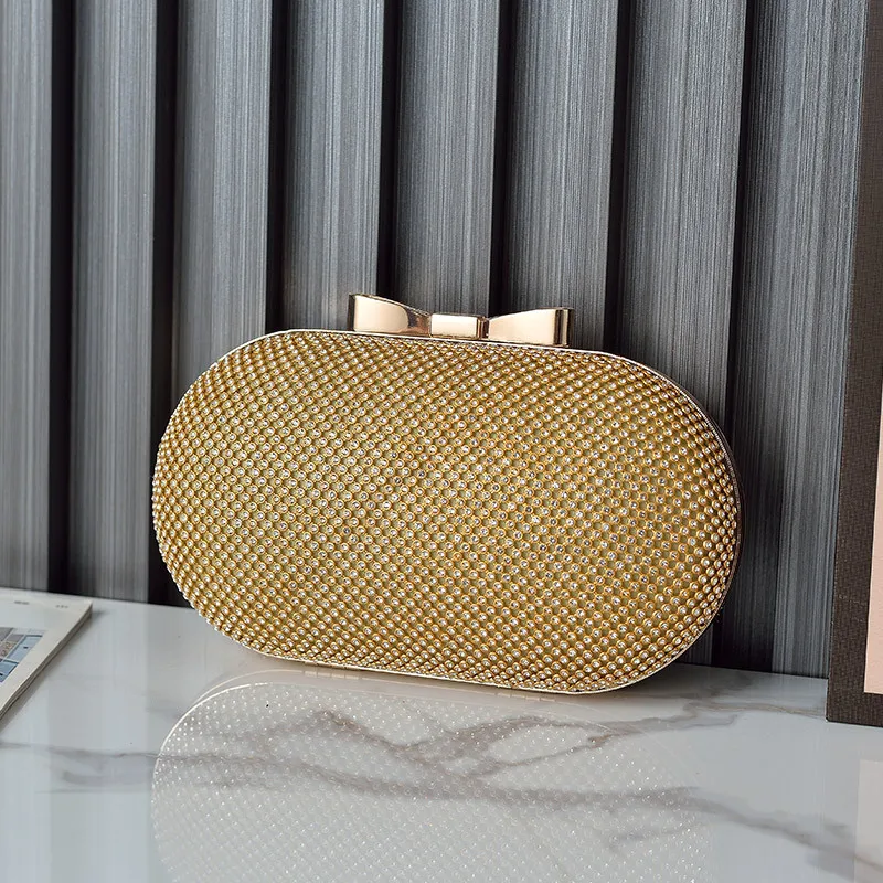 

2023 New Women Full Side Diamond Clutch Bags Bling Bow Mini Dinne Wallets With Chain Party Purse 3 Colors Drop Shipping