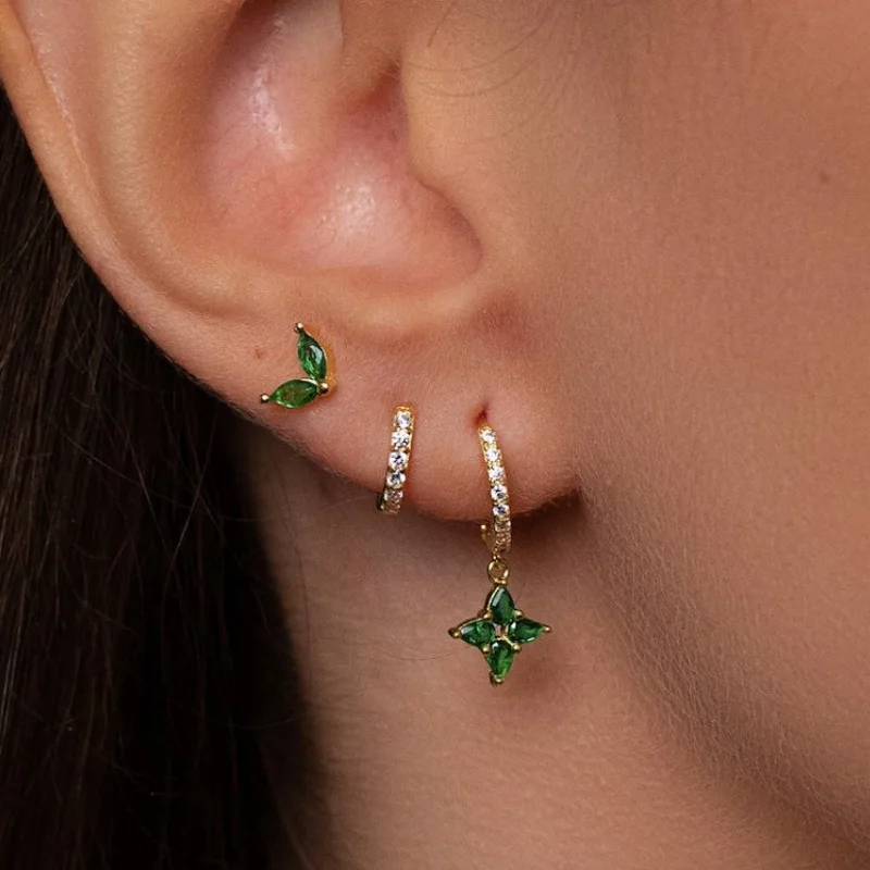 3/4pcs Fashionable Geometric Style Zircon Earrings Niche Set Of Light Luxury Personalized Trendy Earrings For Women