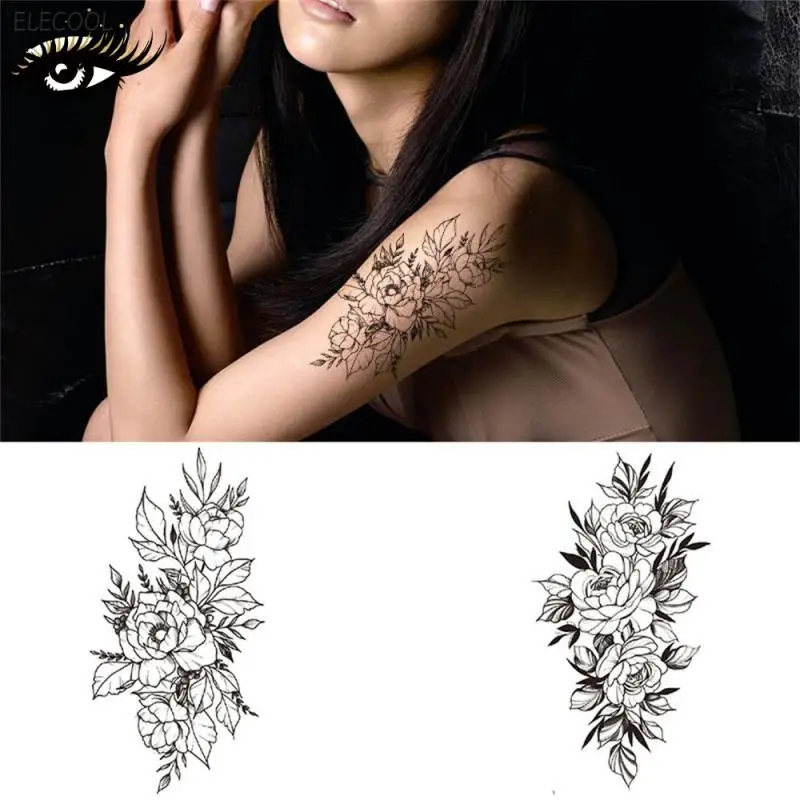 

1 шт., временные тату-наклейки большого размера с рисунком черных цветов