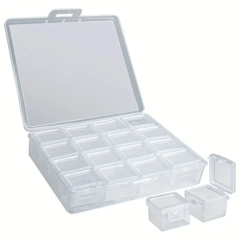 16pcs Clear Plastic Storage Box Set for Beads, Jewelry & Craft Supplies-Portable, Stackable Organizers with Individual Lids