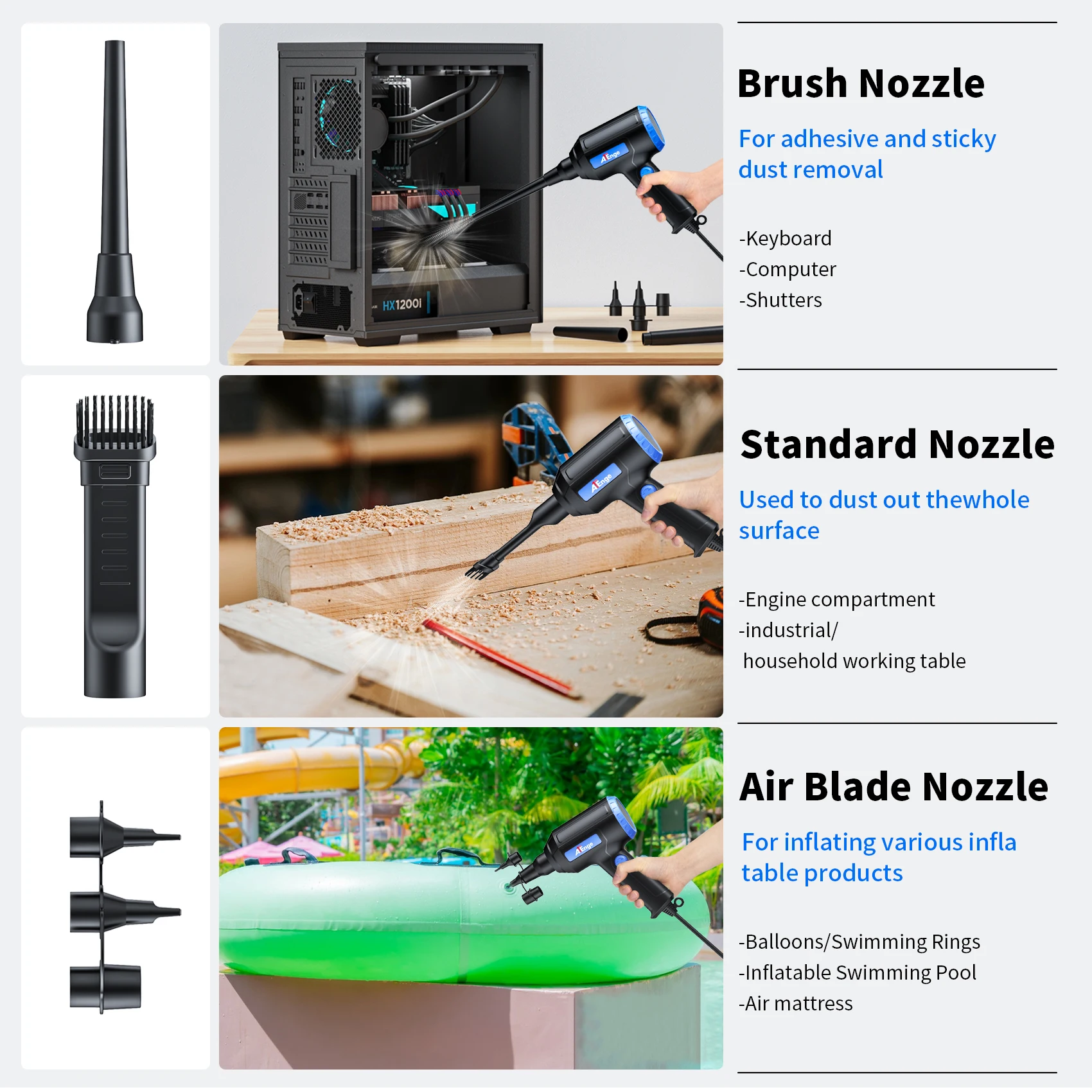 Electric Compressed Air Duster 500W Powerful Air Blower Cleaner Portable Duster Blower for PC Screen Computer Keyboard Cleaning 6