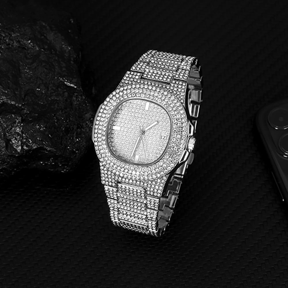 2022 Orologi HIP HOP al quarzo con diamanti ghiacciati di marca 2022 con orologio in acciaio inossidabile Micropave CZ per uomo Orologio relogio_voghion.com