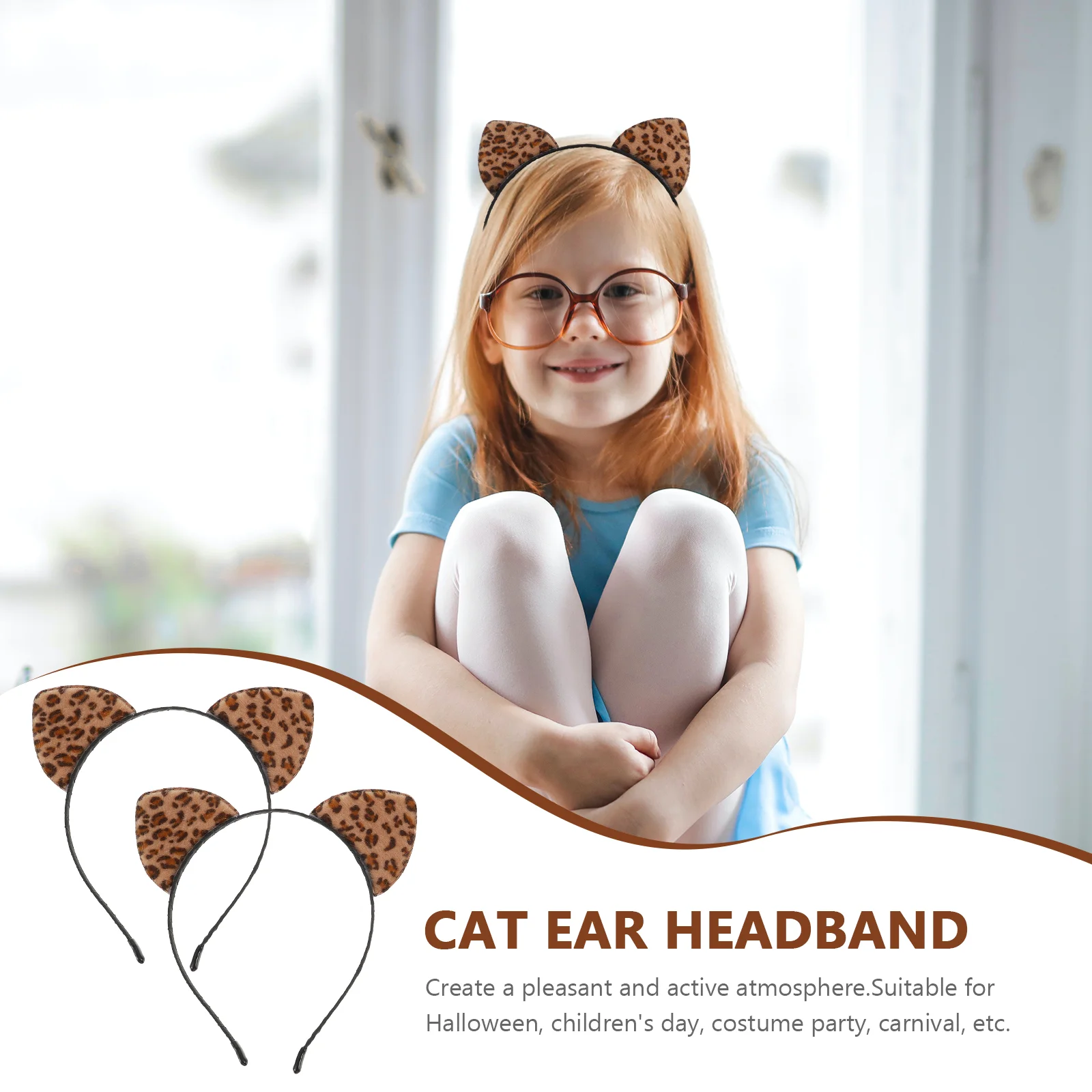 2 Pcs Fox Leopard Cat Ear Headband Women's Faux Fur Animal Metallic Fabric Headwear for Party 5