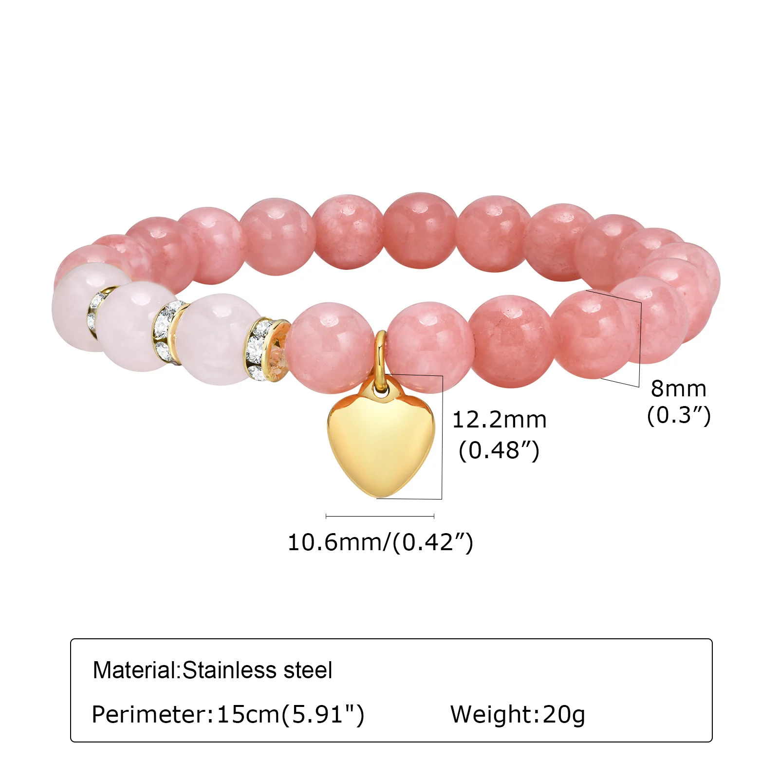 Rose Quartz Beaded Bracelet | Crystal Bracelet | Charm Bracelet