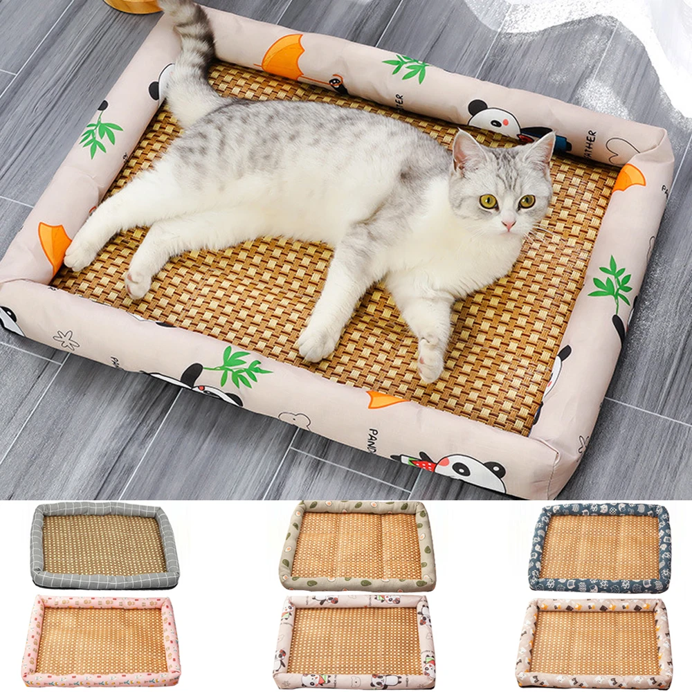 Huisdier zomermat, schattige hondenbank, verkoelende bank, ademend kussen voor kleine honden, vochtbestendig rotan, slijtvaste kattenmat, accessoires_voghion.com