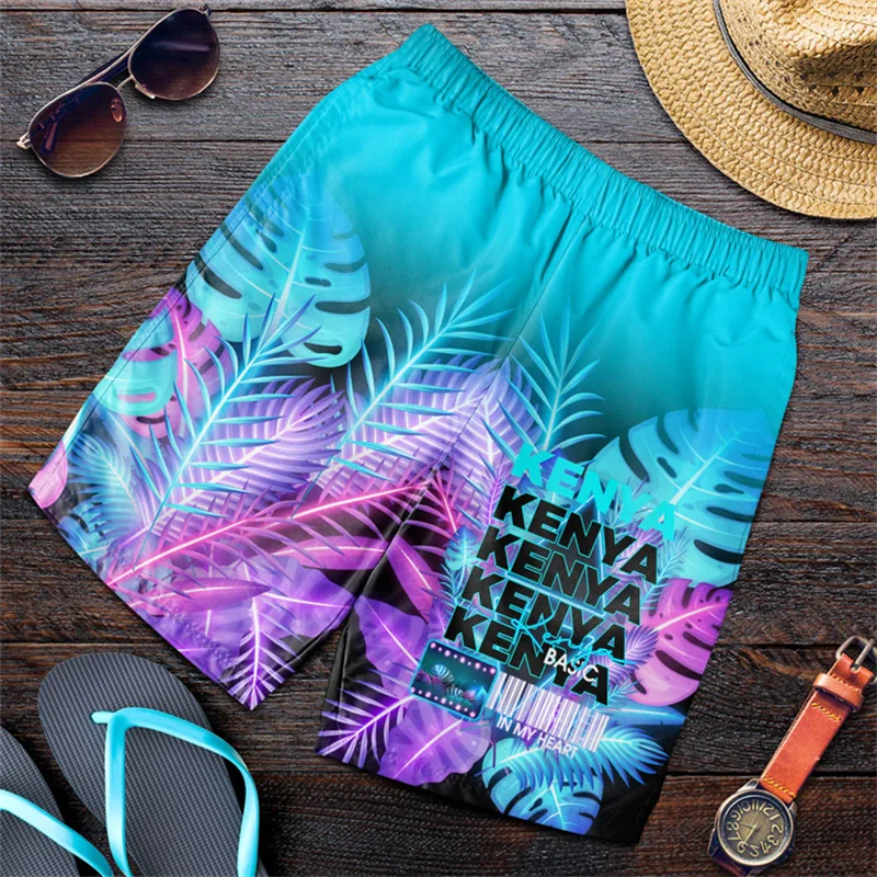 

Kenya Map Flag Graphic Short Pants For Men Clothes Hawaiian Boy Beach Shorts National Emblem Trunks Africa Country Kids Trousers
