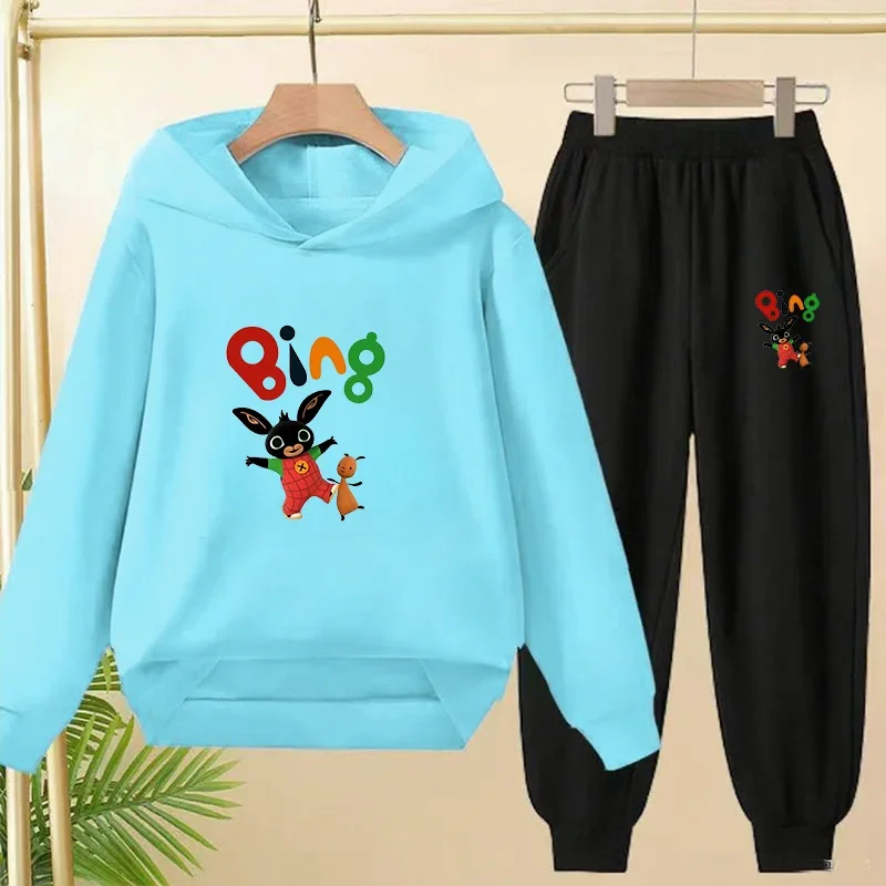 مجموعة ملابس ترفيهية للأولاد والبنات بطبعة أرنب من 3 إلى 12 سنة، سويت شيرت بقلنسوة + بنطلون بقلنسوة