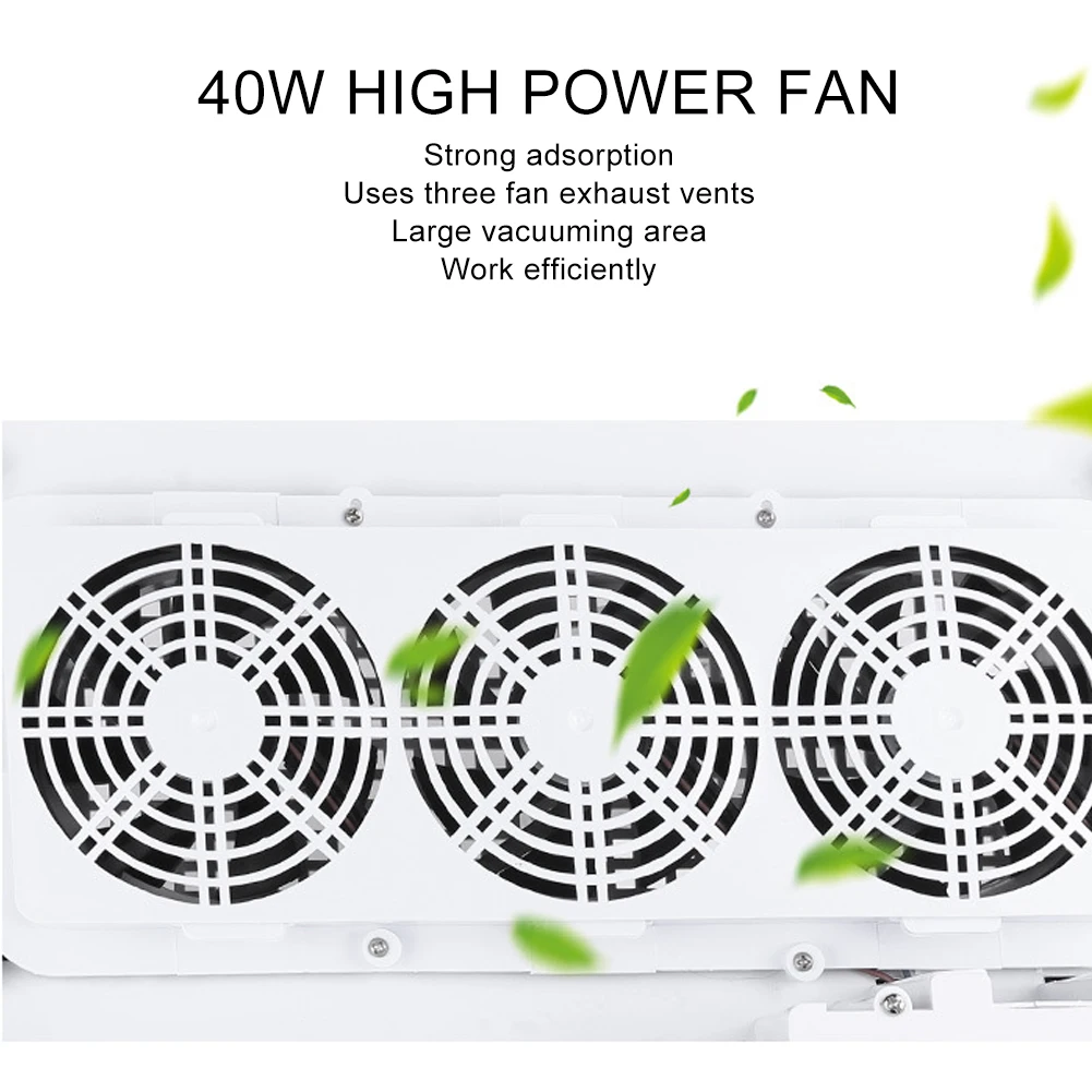 40W 네일 먼지 수집기 강력 흡입 3팬 네일 아트 진공 청소기 매니큐어 도구 네일 먼지 흡입 청소기