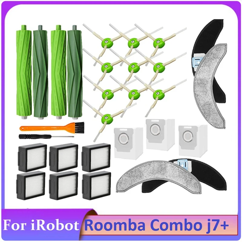 

SANQ 29PCS Accessories Kit for iRobot Roomba Combo J7+ Robotic Vacuum Cleaner Rubber Brushes Filters Side Brushes Mop Bags