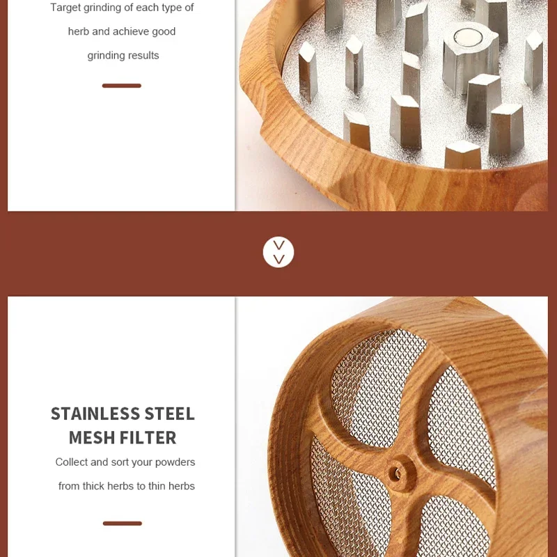 4-Layer Resin Wooden Tobacco Grinder 40/55mm Drum Type Herb Grinder Magnetic Lid Metal Filter Manual Smoke Crusher Smoking Tools
