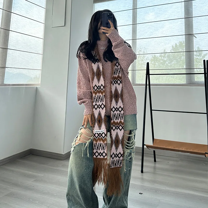 New Korean Version Ins Warm Retro Scarf Women Autumn Winter Versatile Chic Student High-end Knit Small Scarf Female Y2K Muffler