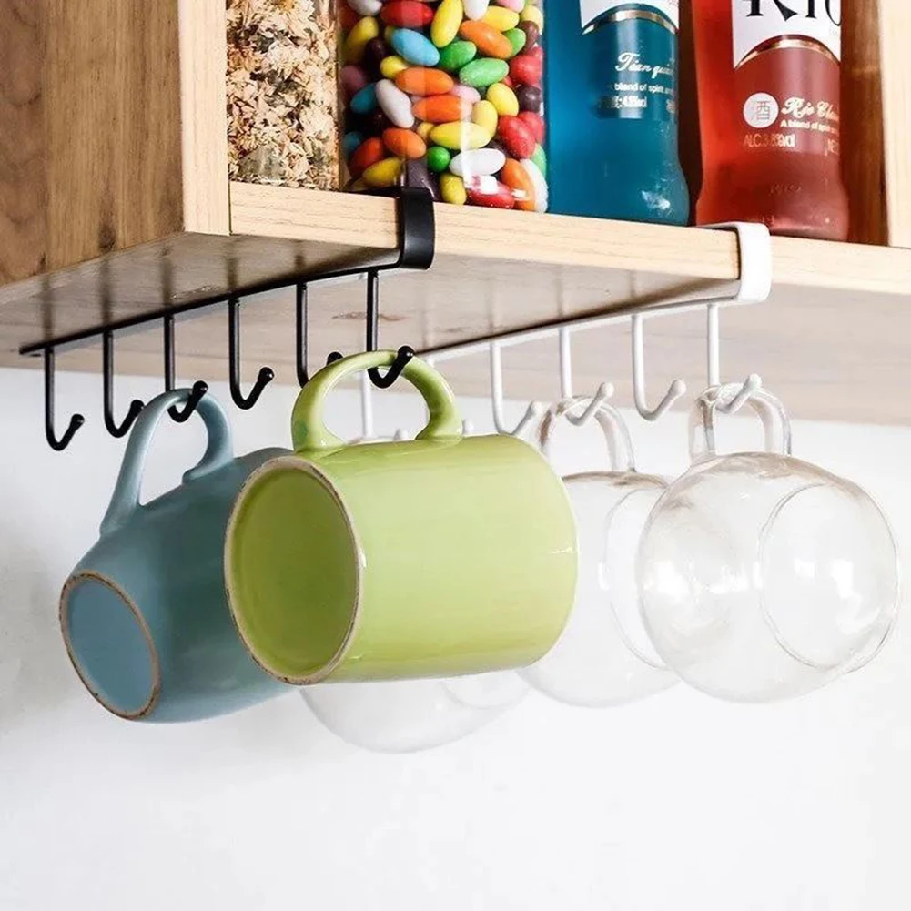 Kitchen Cupboard Hanging Hooks Cup Organizer Shelf Dish Mug Hanger