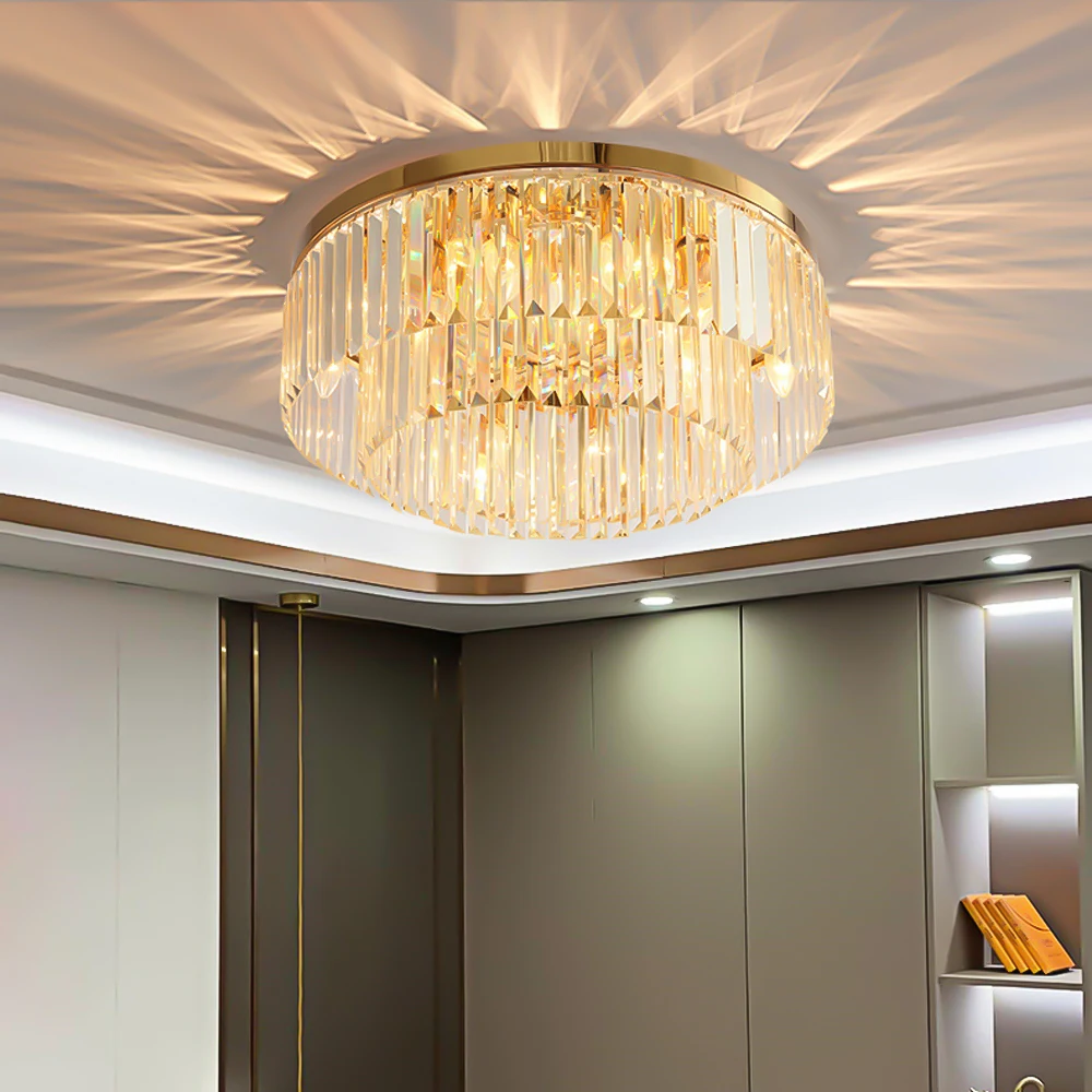 

Luxury LED Ceiling Chandelier Light Crystal Bedroom Guest Dining Room Modern American Minimalist Metal Low Rise Small Apartment