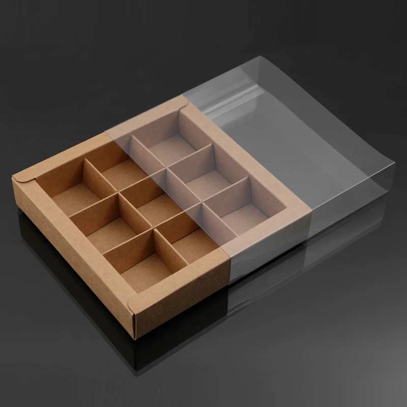 10PCS Chocolate Macarons and Mooncake Boxes with 4/9 Grid Inserts, PVC Transparent Wind... - SKU TWGP1111 - UGI Packaging