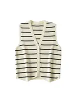 Women Fashion Front Button Striped Knit Vest Sweater Vintage V Neck Sleeveless Female Waistcoat Chic Vest Tops - Image 2