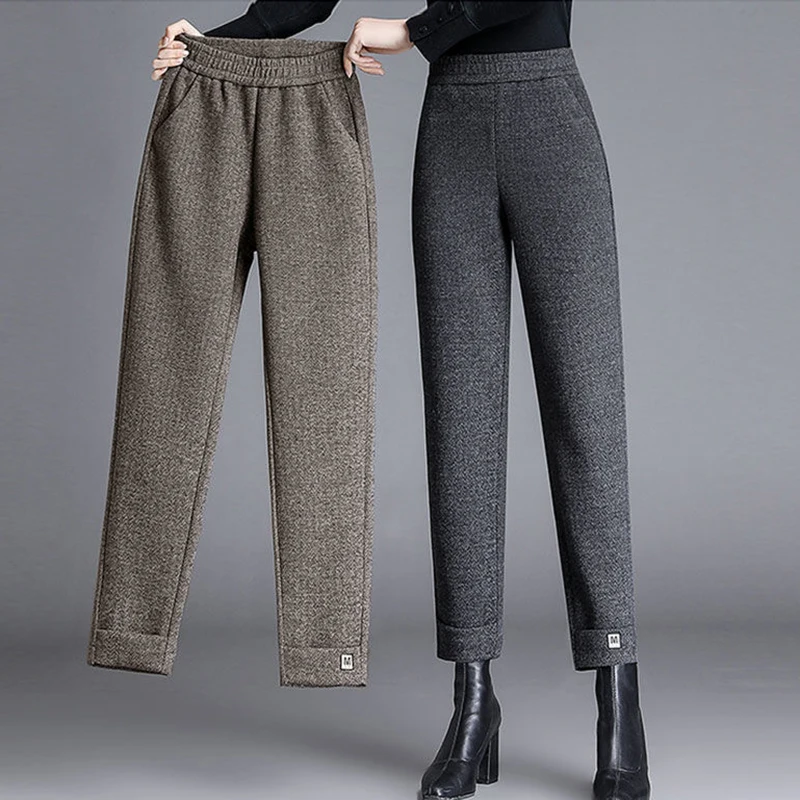 Fall Winter Wool Blend Harem Pannts Women All-Match Vintage High Waist Woolen Suit Trousers Oversized Loose Ankle-Length Pants do old ankle length straight jeans women casual elastic high waist baggy harem denim pants vintage pantalones oversize vaqueros